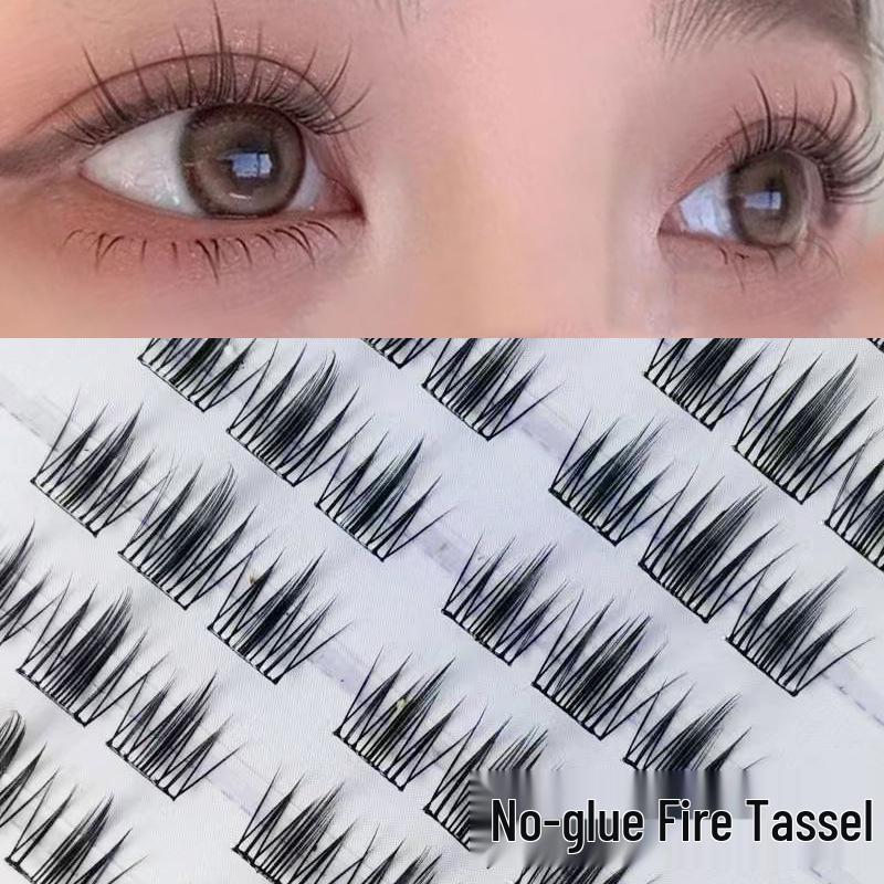 Qianyu Duoshang Fire Tassel Glue-Free False Eyelashes, Natural Eye-Enlarging Single Cluster, Large Capacity, Ten Rows, Baby Curve.