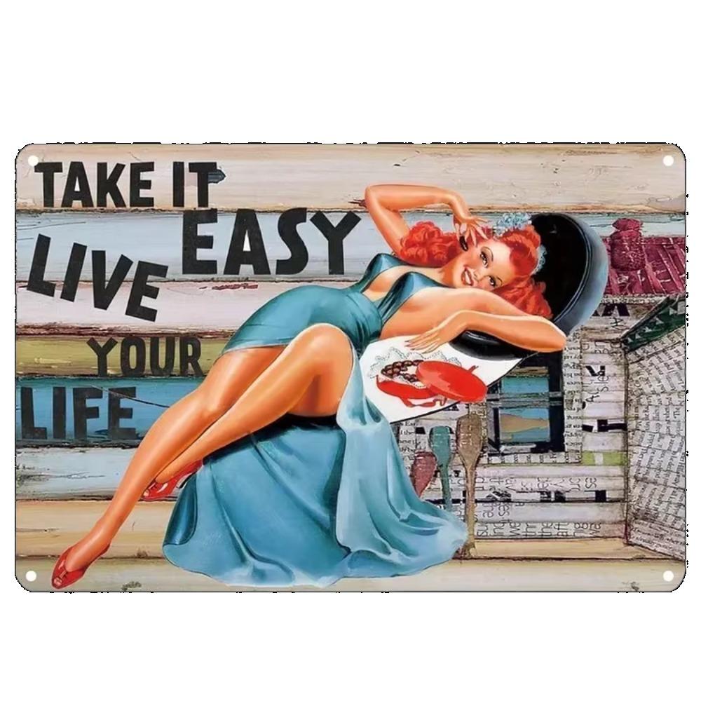 

Металлические знаки, винтажные крутые знаки с горячими красотками - металлические жестяные знаки, винтажные для гаража, мужской берлоги, паба и дома, винтажный декор 20x30cm светло-розовый