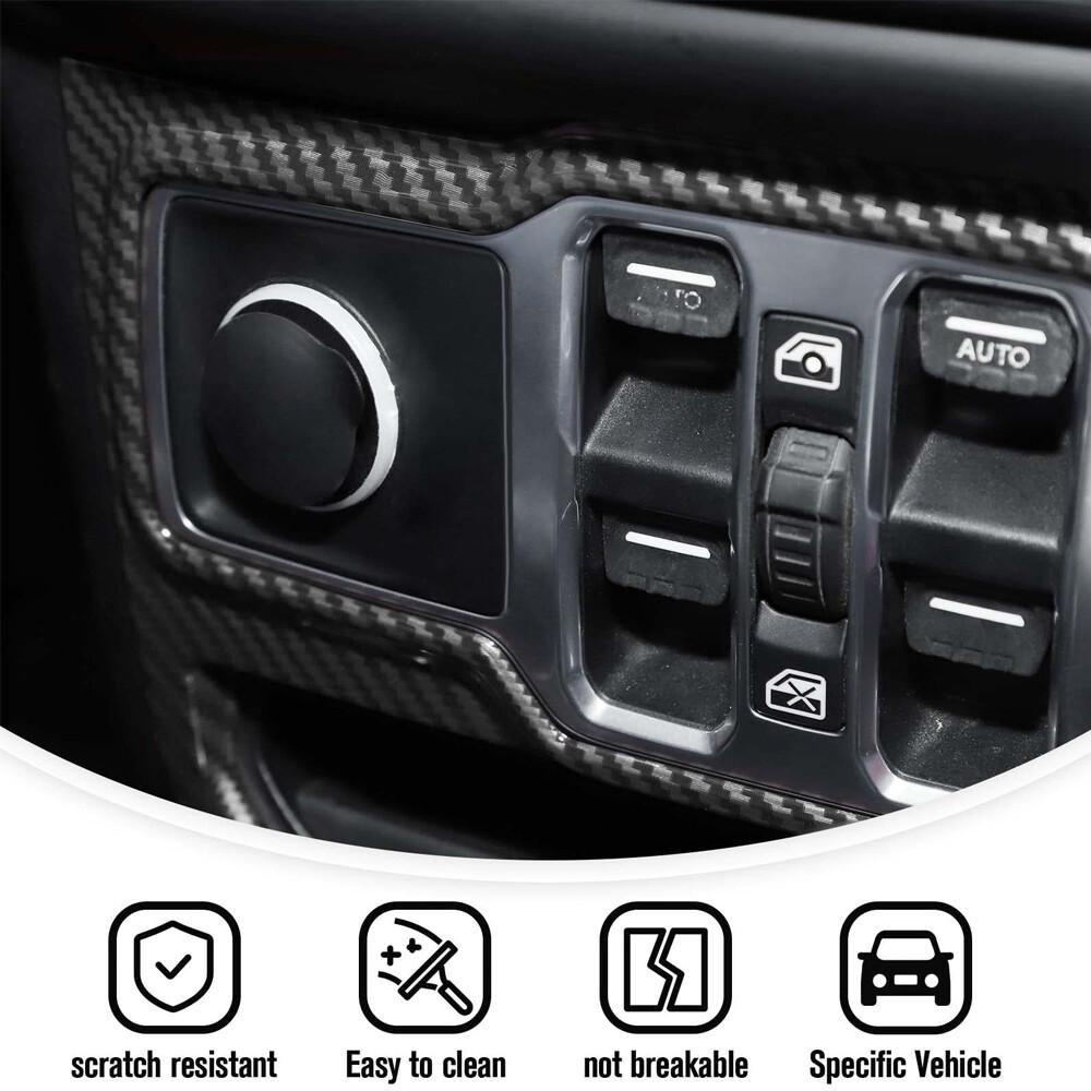 Carbon Fiber Door Window Control Panel Cover Trim for Jeep Wrangler JL 2018-2022