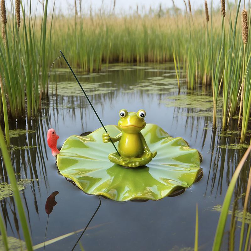 Outdoor Frog Statue Garden Koi Pond Resin Decoration, Frog Decor For Yard Fishing Statue Patio, Lawn Garden Decorative