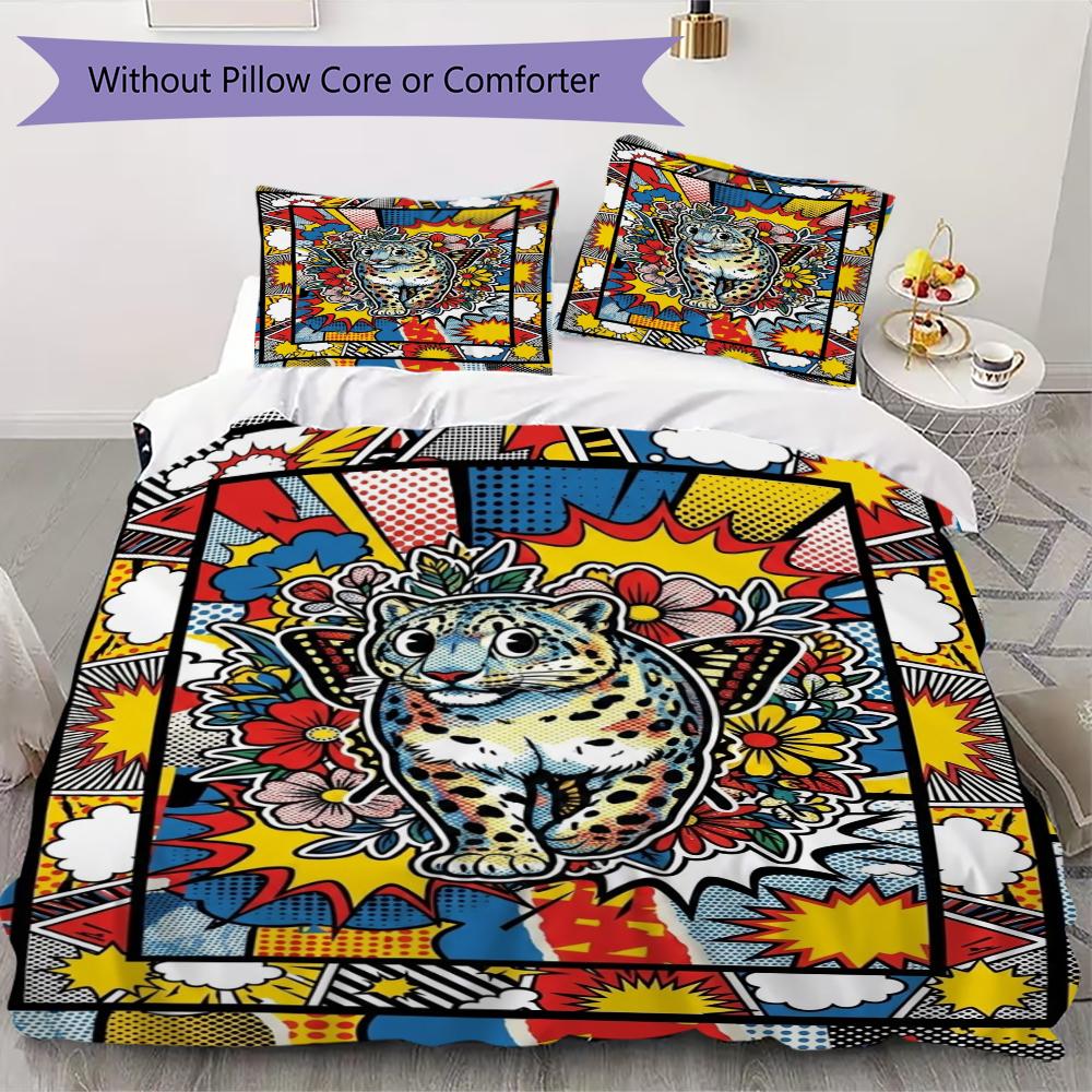 Snow Leopard Animal Pattern Bedding uilt Set uilt Cover Pillowcase Home Decoration Birthday Gift (1 * duvet cover + 2 * pillowcase without core)111