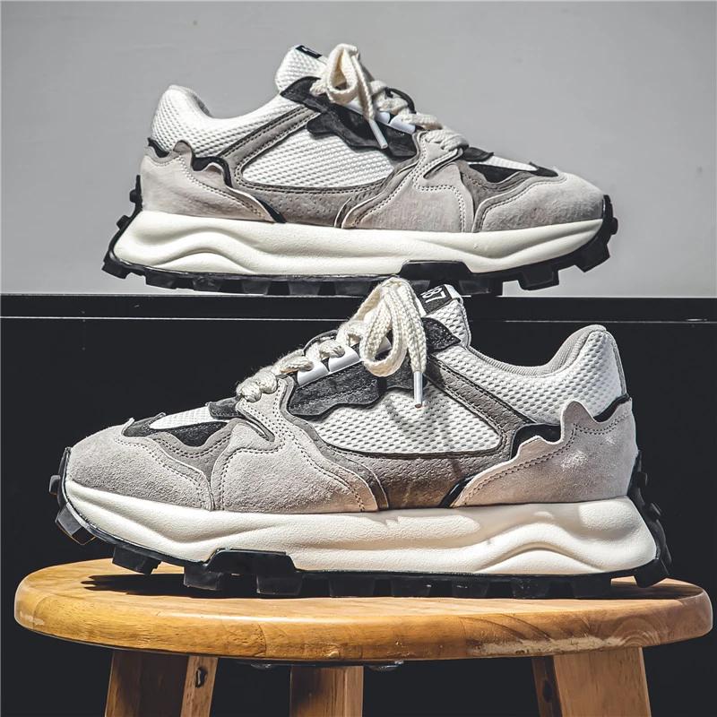 Fashion Chunky Sneaker Men Designer Retro Running Shoes Fashion Casual Microfiber Leather Breathable Height Increased Platform Shoes