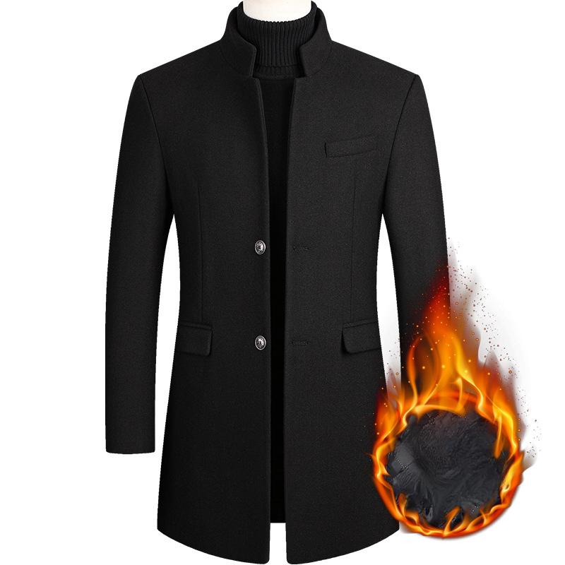 Autumn and Winter Men's Woolen Coat Medium and Long Trench Coat Cotton Thickened Men's Coat Men's Woolen Trench Coat