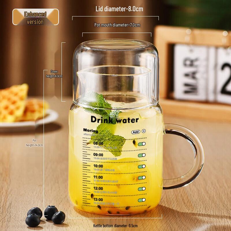 800ml Graduated High Borosilicate Glass Water Bottle with Straw