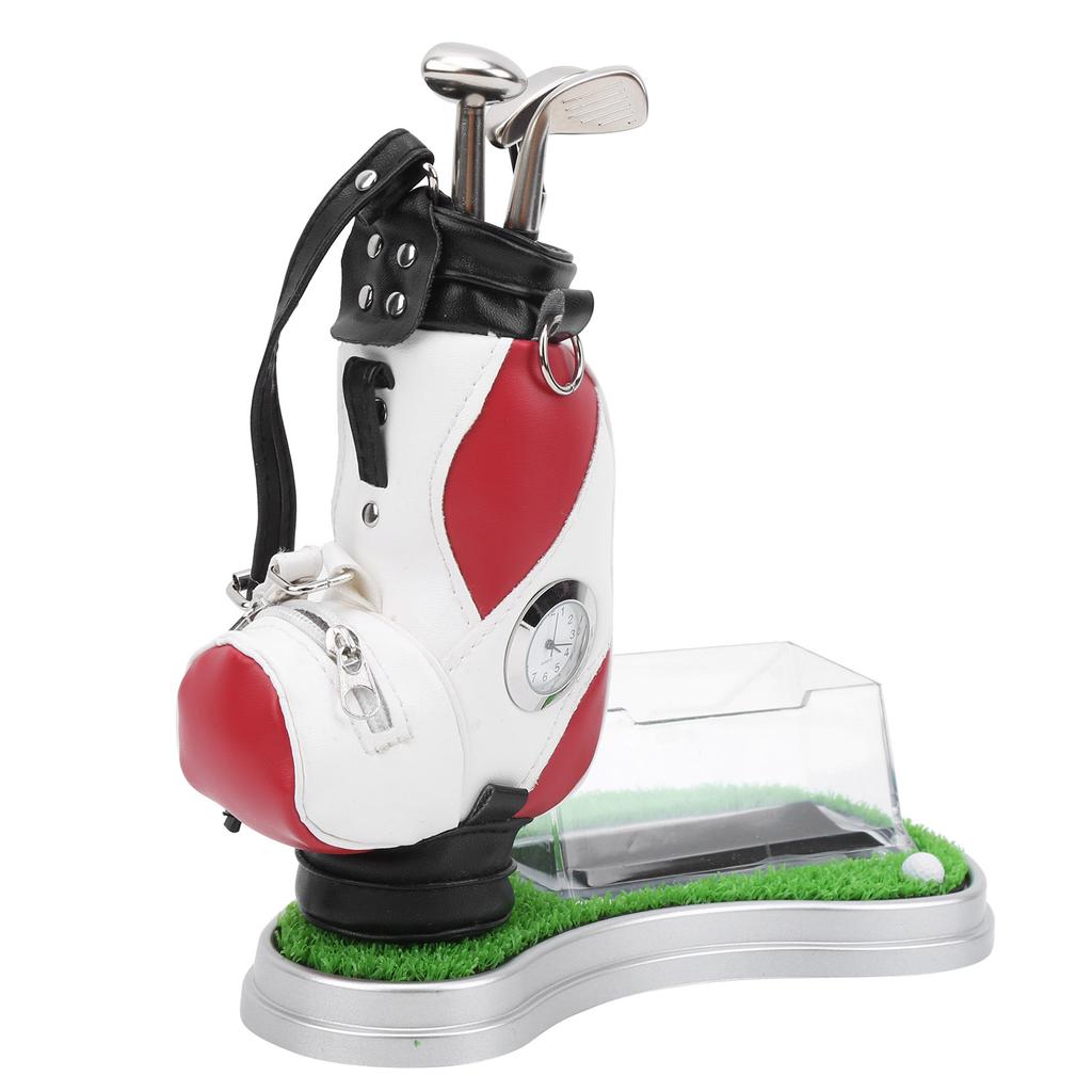 Golf Bag Pen Holder with Clock Card Case Kit for Desk Decoration Golf Gift for Golfer Fans