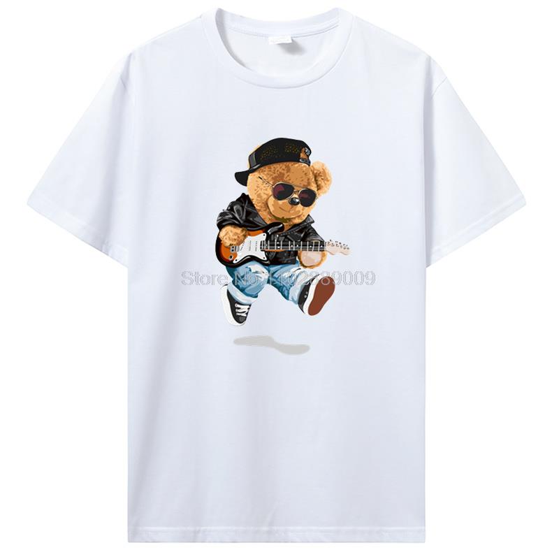 Teddy Bear Playing Badminton Tshirt Men's Clothing Tops Graphics Kawaii Shirt T Shirts For Men Cotton T-shirt Streetwear