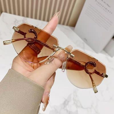 Vintage Rimless Sunglasses  Women Gradient Sunglasses Summer Shades Fashion Uv400 Frameless Sunglasses Ladies Eyeglasses