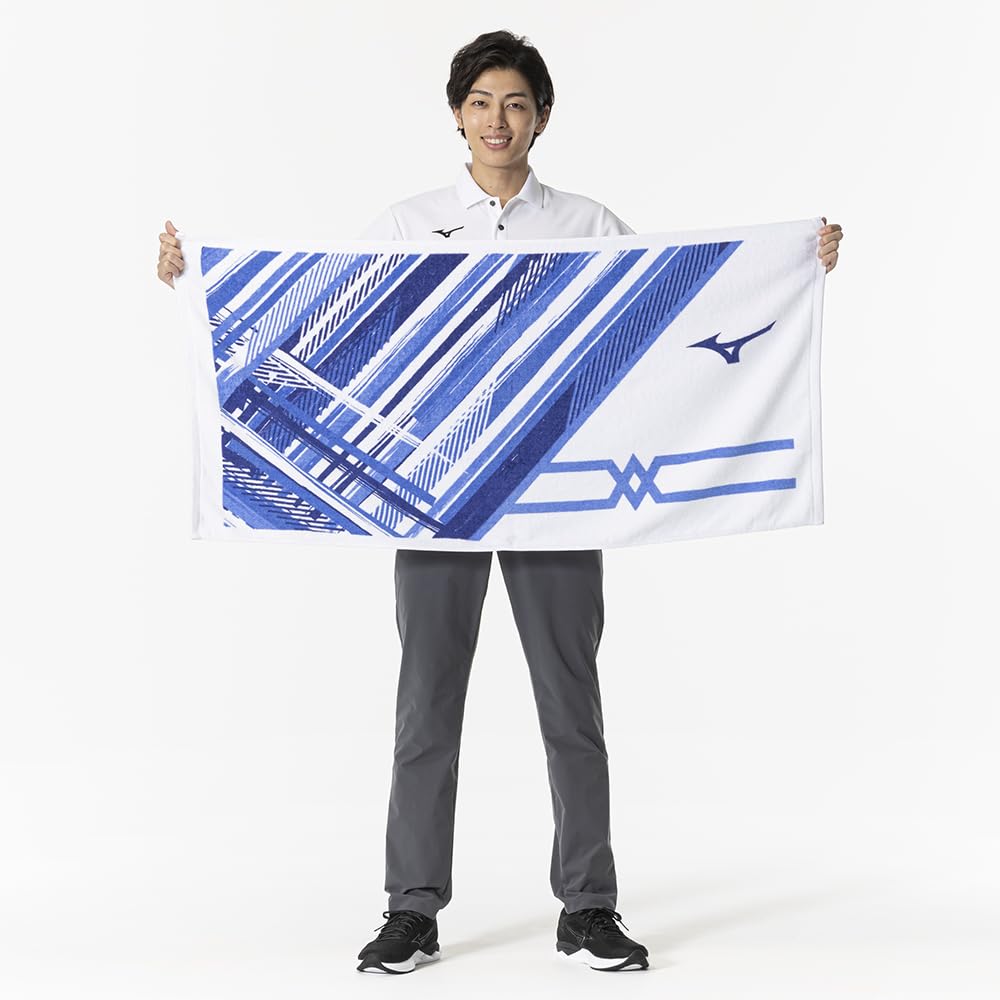 Mizuno Imabari Sports Bath Free Size Towel, Towel, Boxed, White/Blue (32JYB100),