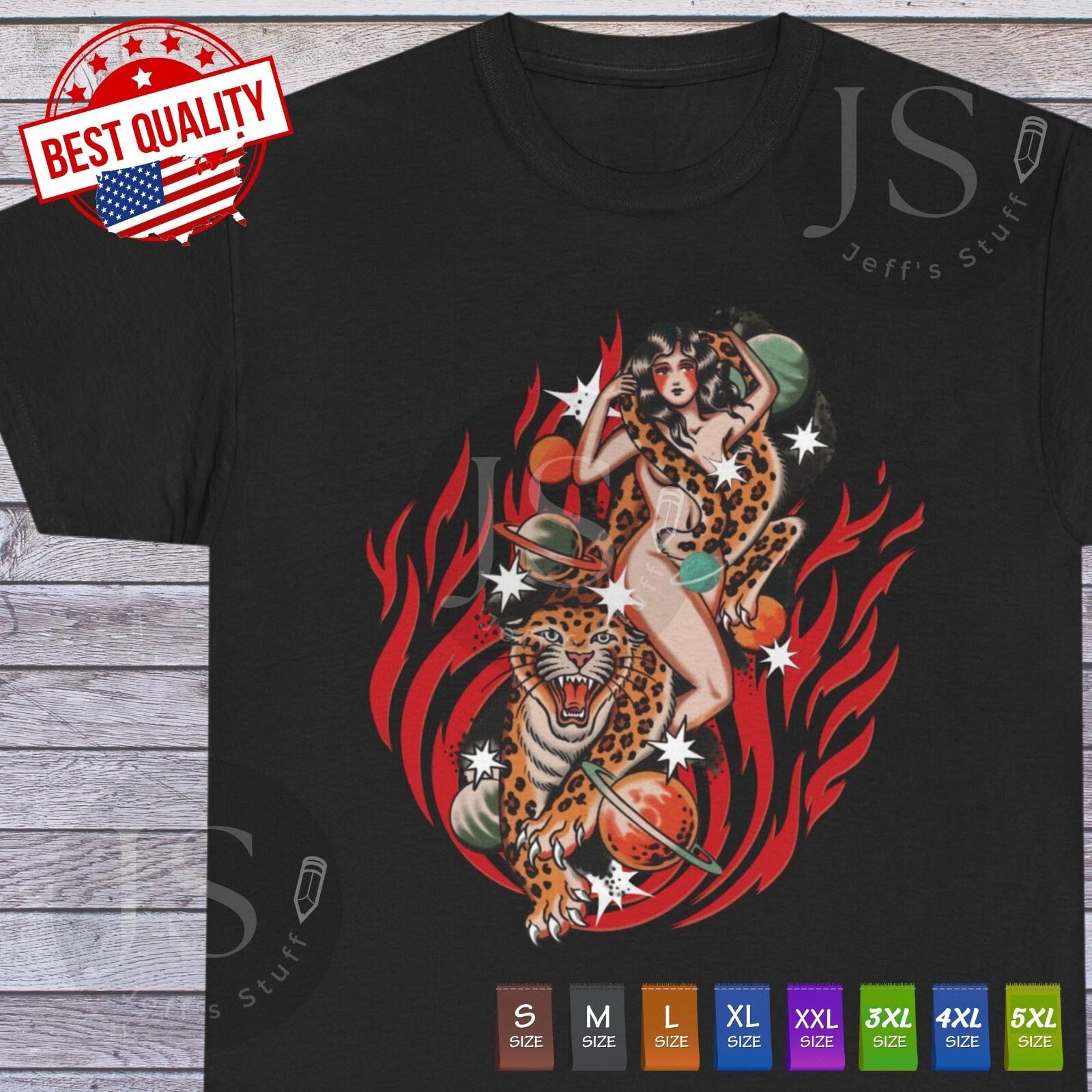 

Old School Leopard Girl T Shirt Tattoo Retro Vintage Clothing Classic Tee Gift 3XL