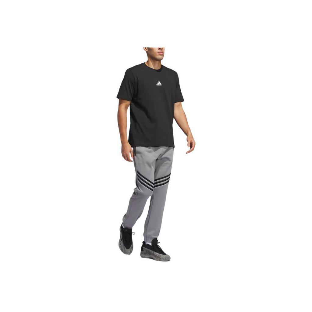 Adidas Logo Loose Fit Tapered Knit Sports Pants Men Bottoms Gray JN2495