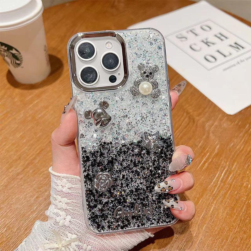 Gradient Glitter Epoxy for IPhone17promax Phone Case Pearl Bear for Apple 16 Flower Star 15