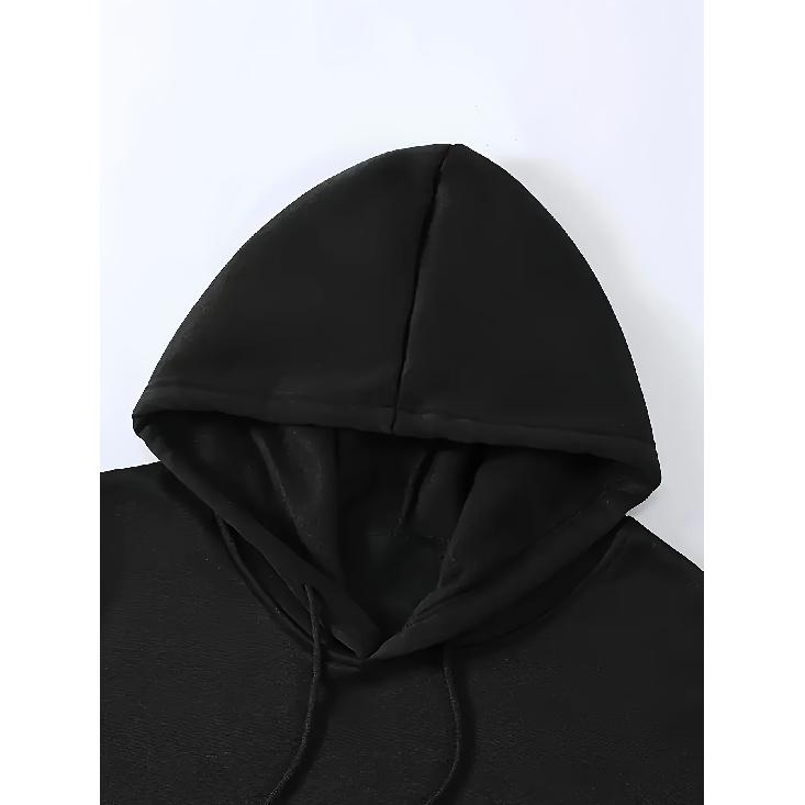 Men Casual Hooded Sweatshirt, Geometric Letter Graphic Print Hoodie, Polyester Knit Fabric Regular‑Fit Pullover Hoodie for Daily Wear
