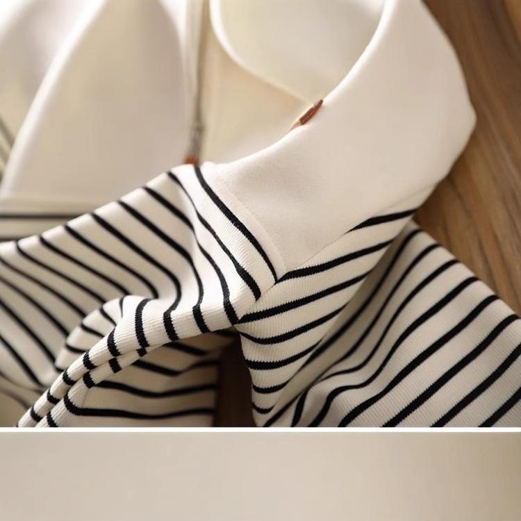 Kids Striped Hoodie Jacket Autumn Winter Boys Girls Fake Two Piece Shirt Collar Top