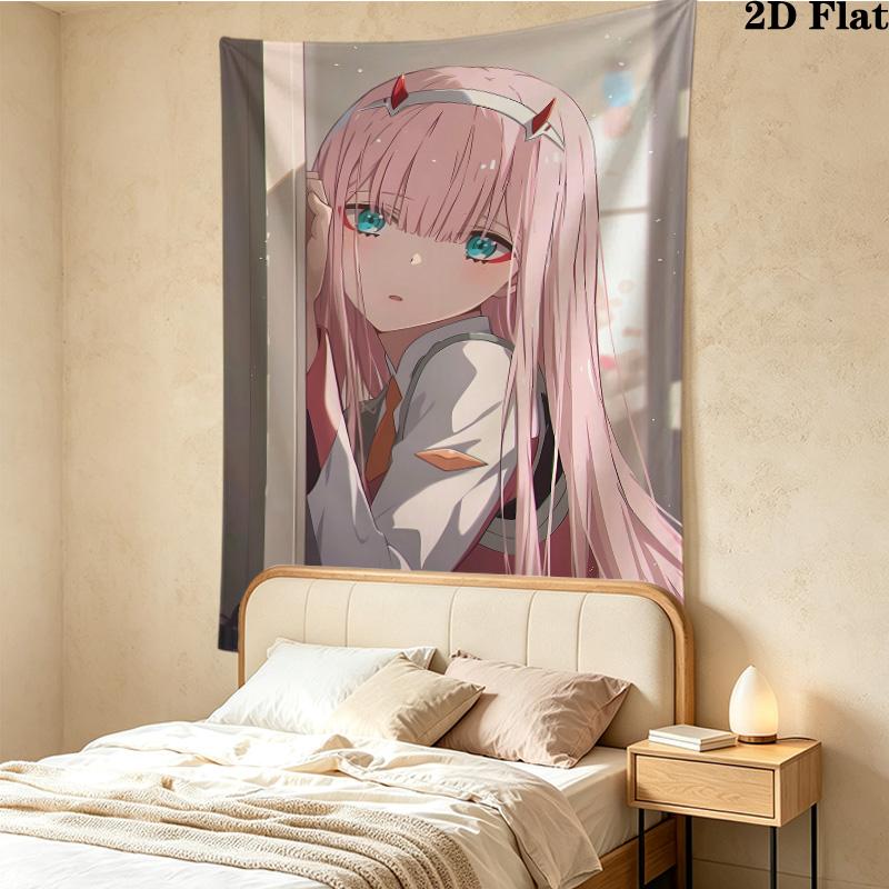 Franxx Zero Two Wall Tapestry Aesthetic Wall Hanging Printed Fabric Blanket Decorative Tapestries For Bedroom Living Room Home Decor