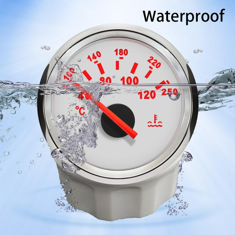 ELING 52mm (2'') Water Temperature Gauge Indicator 12V 24V with Red Backlight Water Temp. Meter for Car Marine Sailboat RV