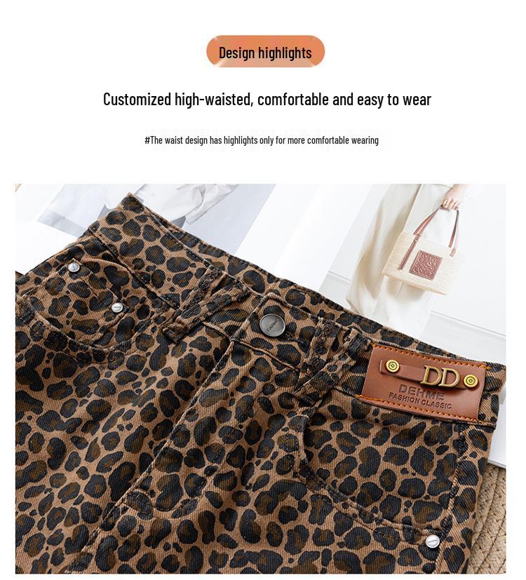 Retro Spicy Girl Leopardenmuster High Waist Denim Bodycon Midi-Rock für Herbst/Winter 2025