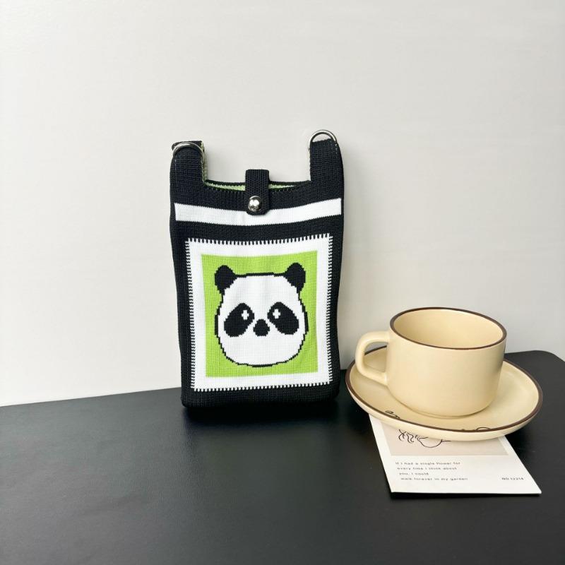 Panda Mobile Phone Bag Cute Knitted Bag High Sense Personality Versatile Dopamine Shoulder Messenger Bag Dopamine Wind