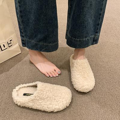 Mao Mao Slippers Women's Outer Wear 2025 Autumn and Winter New Thick-bottomed Versatile Velvet One-pedal Cotton Mop Head Half Slippers Women