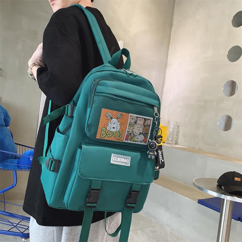 Canvas middle school student schoolbag Korean version fashion Harajuku casual backpack large capacity cartoon print set backpack