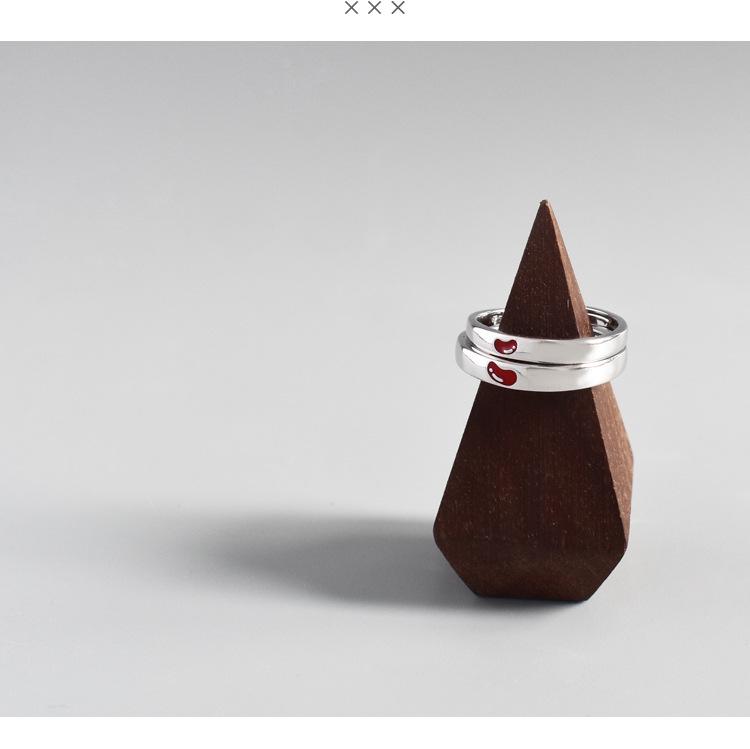 S925 Sterlingové stříbro Akáciové fazole Nastavitelné prsteny pro páry pro muže a ženy - Nadčasový design červených fazolí