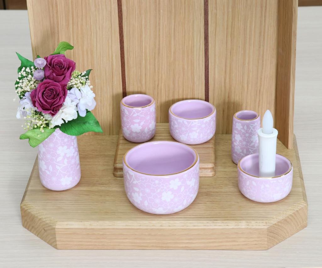 Ceramic Buddhist Altar Set [6 Pieces] [Cosmos] Purple with Sakura Pattern