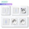 BSEED Mechanical Wall Switch 1/2Gang 1Way Double Light Button Switch With EU Electric Sockets USB Ports E- Series Glass Panel