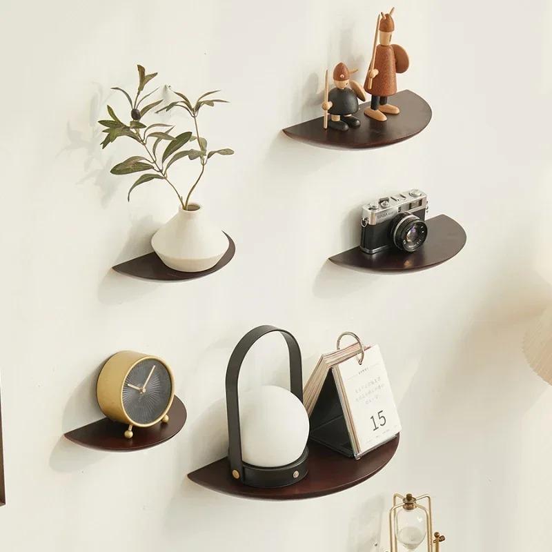 Nordic Style Wall Mounted Semicircular Wood Wall Storage Rack Background Wall Display Home Decoration Item Storage Organization