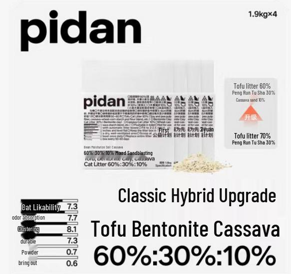 Lettiera Deodorante Senza Polvere Pidan per Gatti: Classico Mix Tofu-Bentonite al Profumo di Caffè, 4 Sacchi.