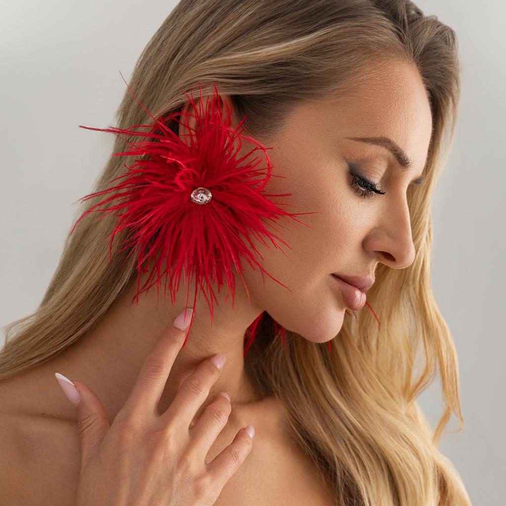 Orecchini perforati alla moda con piume multicolore, Adatti per accessori gioielli da festa di matrimonio fatti a mano retrò da donna