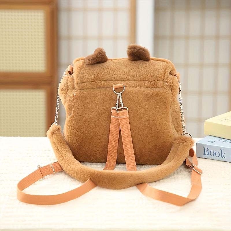 Cute Plush Crossbody Bags for Girls Soft Bear Design Backpack, Versatile Shoulder Bag with Zipper Closure, Perfect for Outings