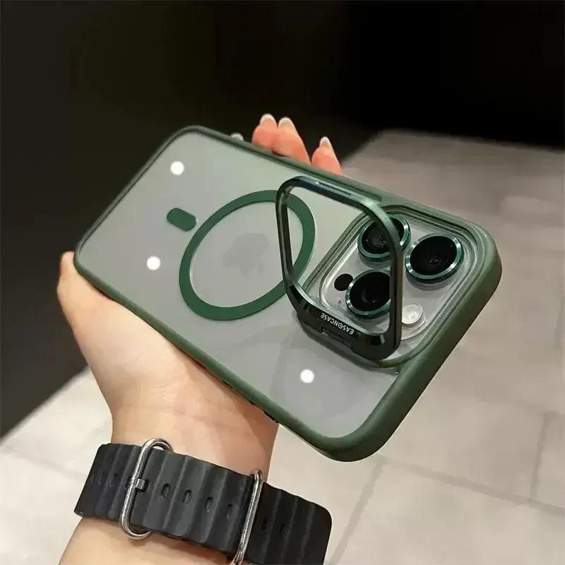 

Magsafe Magnetic Lens Protection Stand Phone Case For IPhone 15 12 13 14 11 Pro Max Camera Glass Transparent Metal Ring Cover 14 Pro
