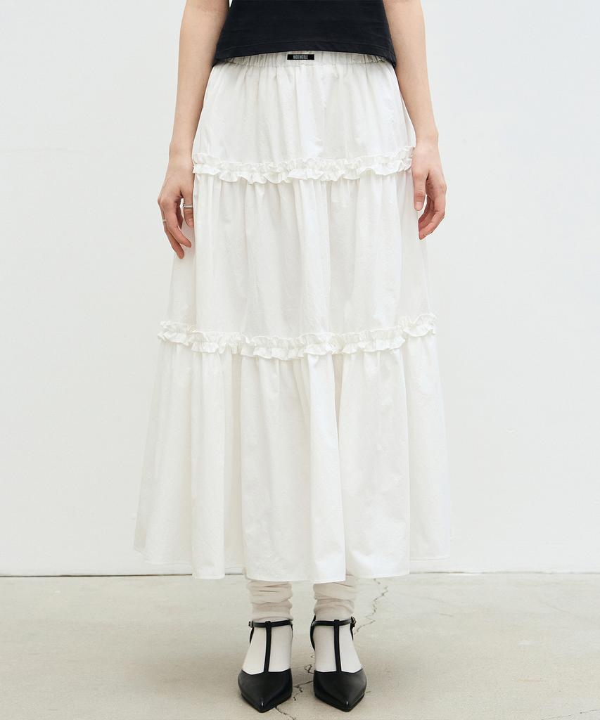 Nigaennikol Frill Tiered Long Skirt_Ivory