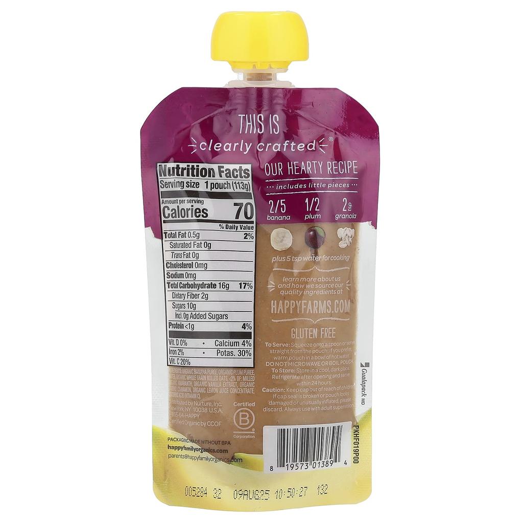 Happy Family Organics Happy Baby®, Organic Baby Food, 6+ Months, Banana, Prunes & Granola, 4 Oz (113 G)
