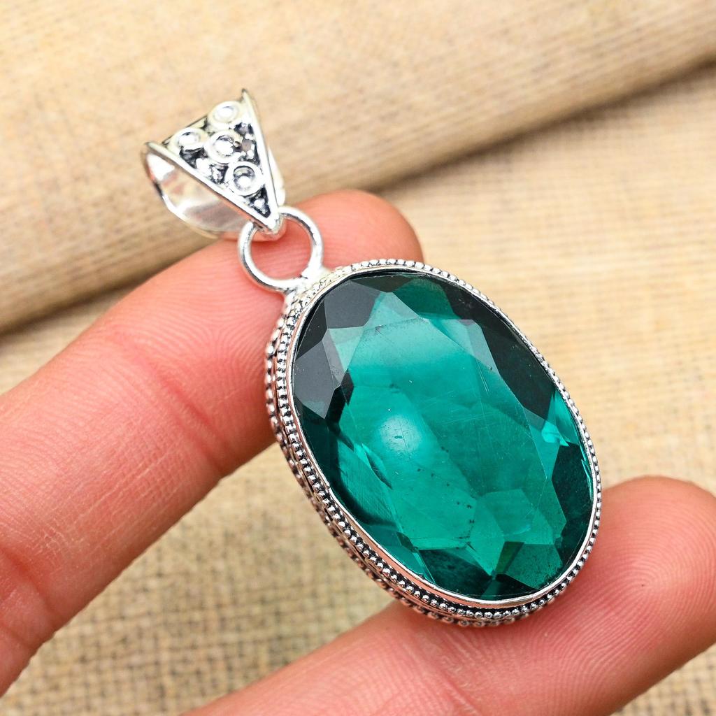 Dazzling Indicolite Gemstone Handmade 925 Solid Sterling Silver Pendant Jewelry For Her