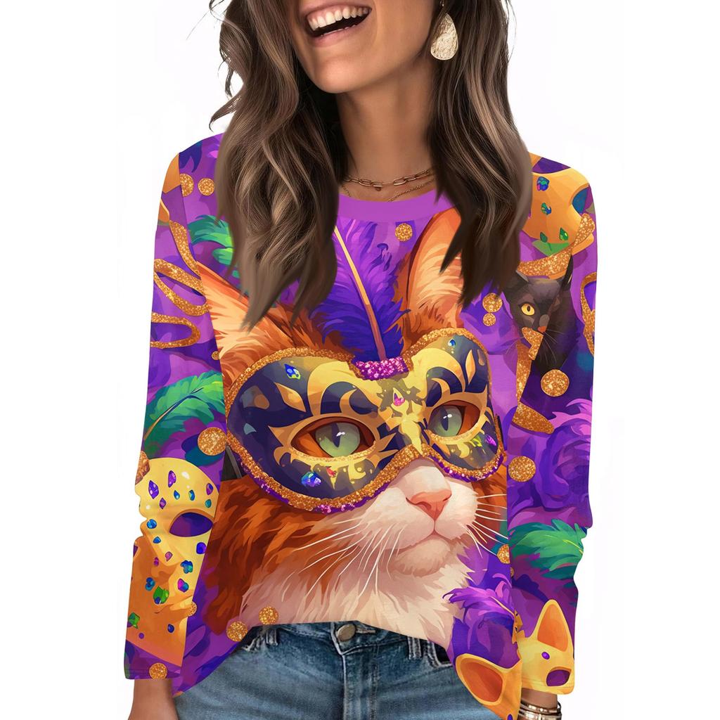 Long Sleeve Shirts For Women Cute Print Graphic Tees Blouses Casual Plus Size Basic Tops Pullover