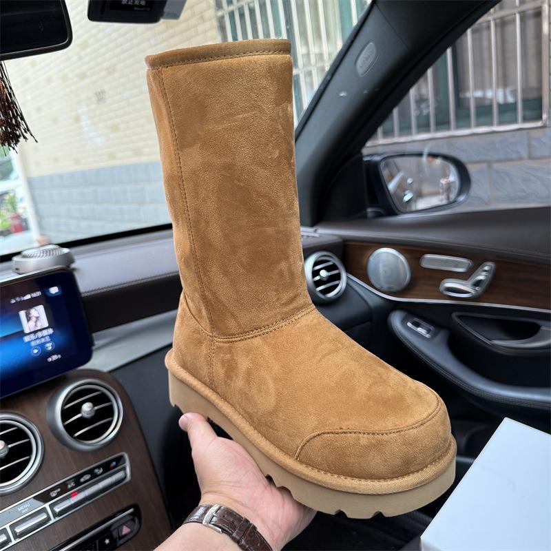 Winter new high tube thick-soled big head snow boots women's suede velvet thermal shoes medium tube