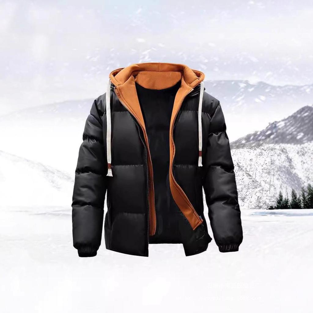 Europe and the United States Are Hot-selling Winter New Fake Two-piece Cotton-padded Coat Men's Jacket Trendy Fashion Thickened Hooded