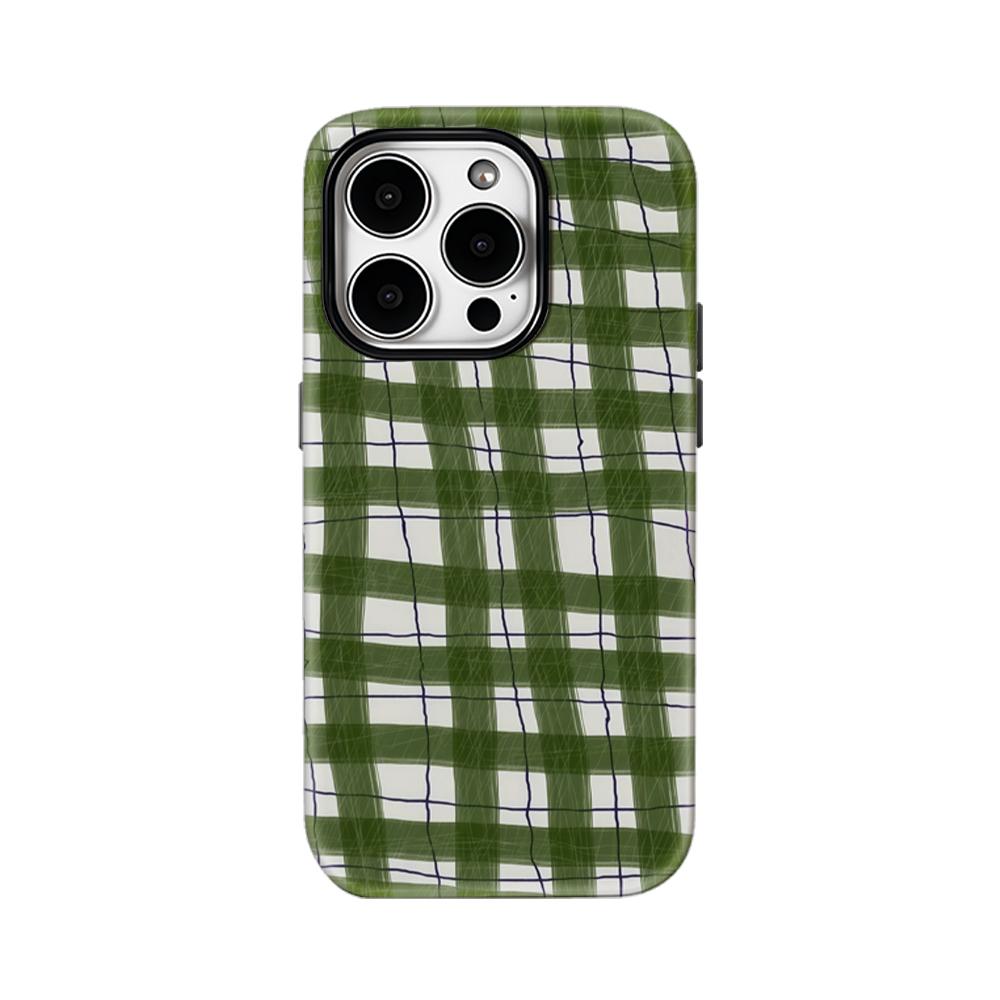 Rustic Green Plaid Phone Case for IPhone 17AIR 16E 16 15 14 13 12 11 17 Pro Max Plus Double-layer Back Cover