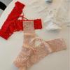 Women's Sexy Ultra-Thin Jacquard Lace Panties with Bowknot and Criss-Cross Straps - Mid-Waist Triangle Briefs