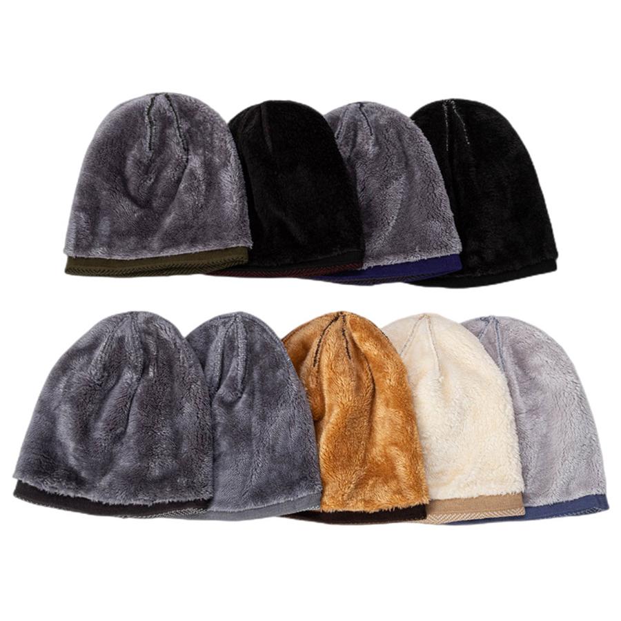 Herren Slouchy Strickmützen Gefütterte Warme Sport-Beanie Lässige Label-Deko Wintermützen