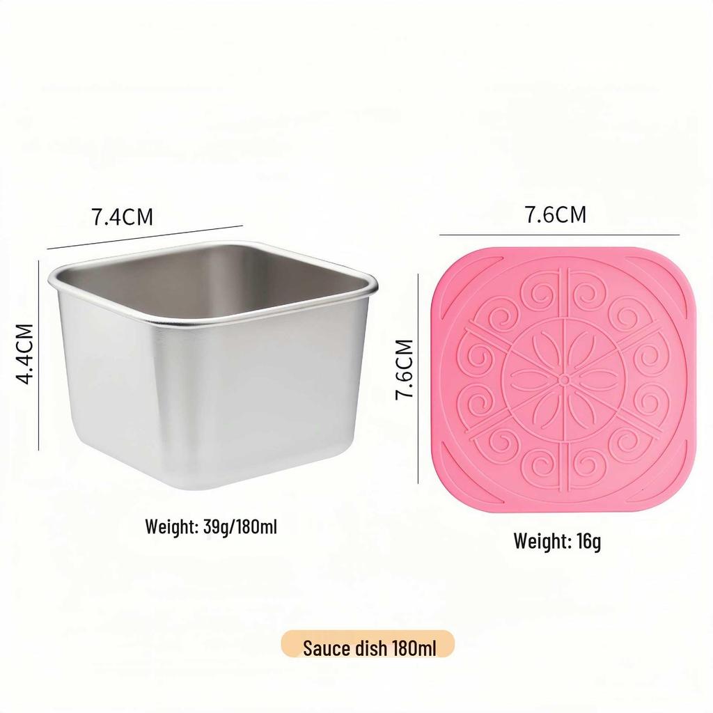 Stainless Steel Sauce & Salad Container with Silicone Lid, 60/180ml, Leakproof Square Design