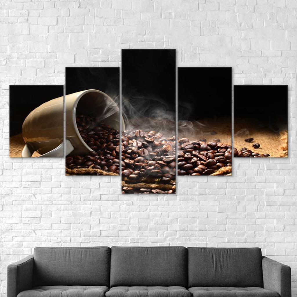 Coffee Beans Aroma Restaurant Kitchen 5 Piece Five Panel Wall Canvas Print Modern Art Poster Picture Home Decor Gift For Him For Her