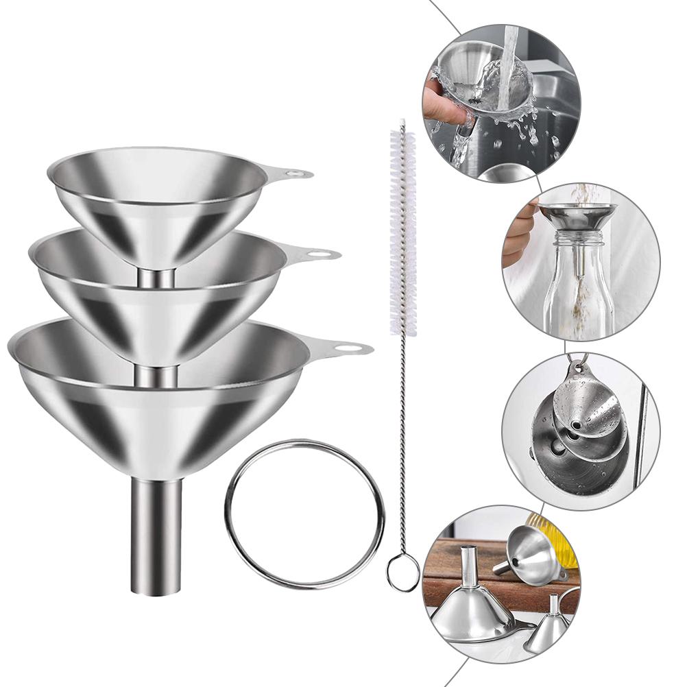 Stainless Steel Funnel Home Use Kitchen Oil Filter Household Cooking Wide Mouth Liquid Nylon Dispensing
