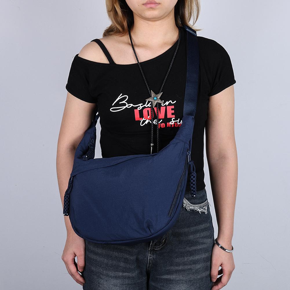 Nylon Crossbody Bag with Zipper Trendy Crescent Bag with Adjustable Strap Hobo Shoulder Bag Lightweight Shoulder Purse for Women