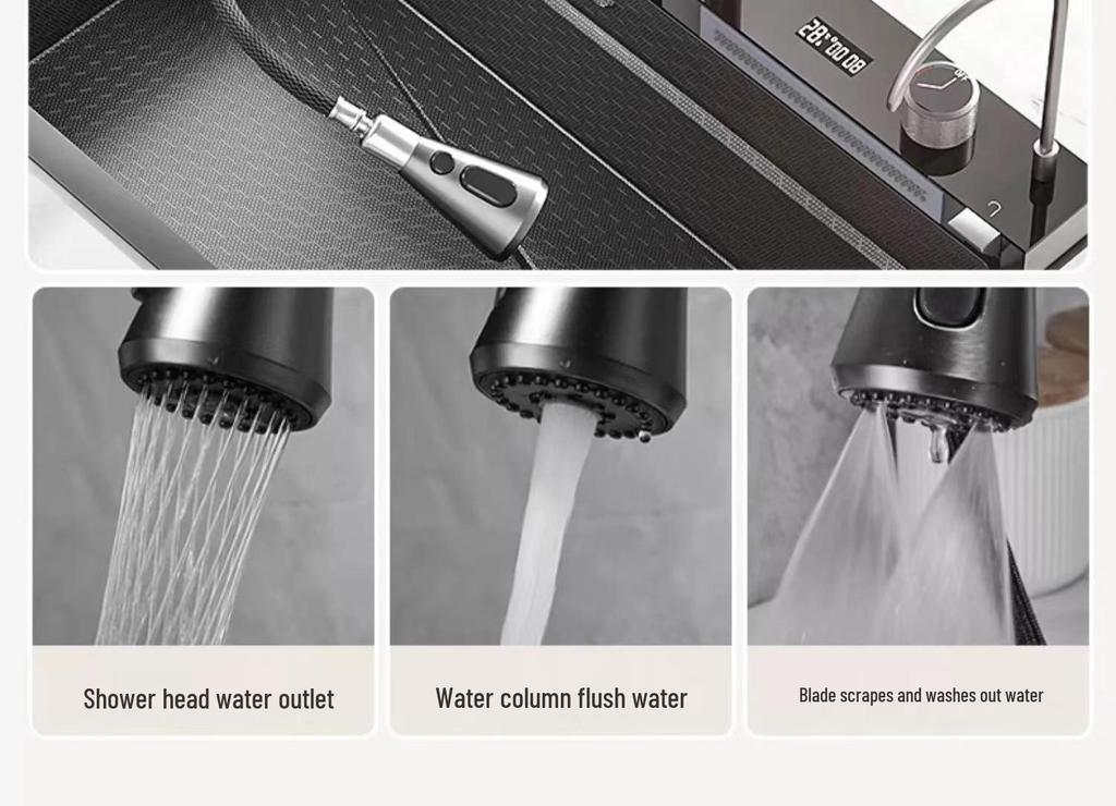 Large Single Bowl Kitchen Sink: 304 Stainless Steel Digital Display with Nano Honeycomb & Waterfall Features