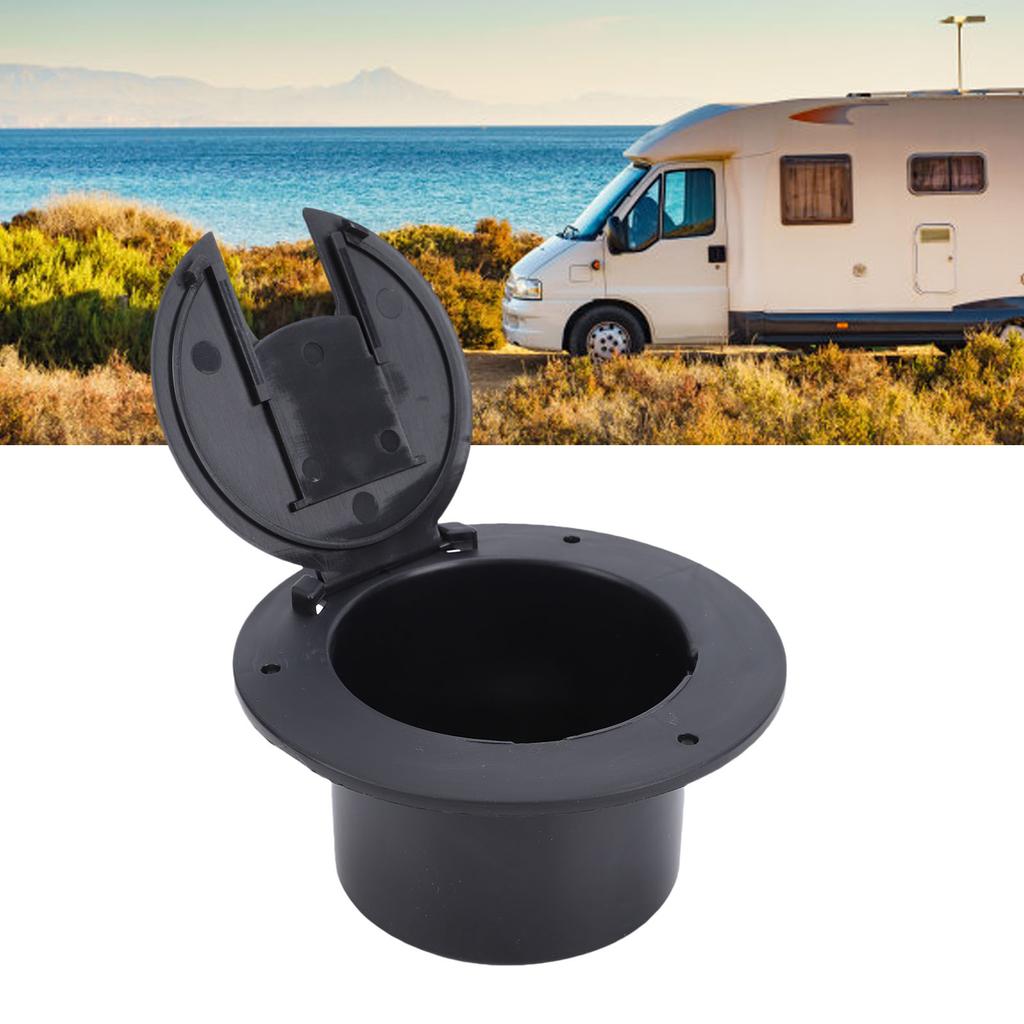   Round Electric Cable Cover Snap Lock Door, High Grade ABS Material, Easy Installation, Neat Look, 3-1Celsius2in Interface RV Trailer Black, For Outd