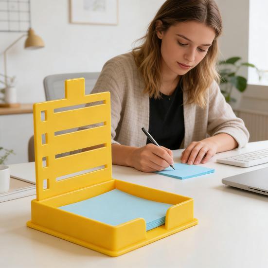 Note Holder for Desk Plastic Note Box with 5 Templates And Clamp Multi-Functional Note Organizer for Office School Home Use