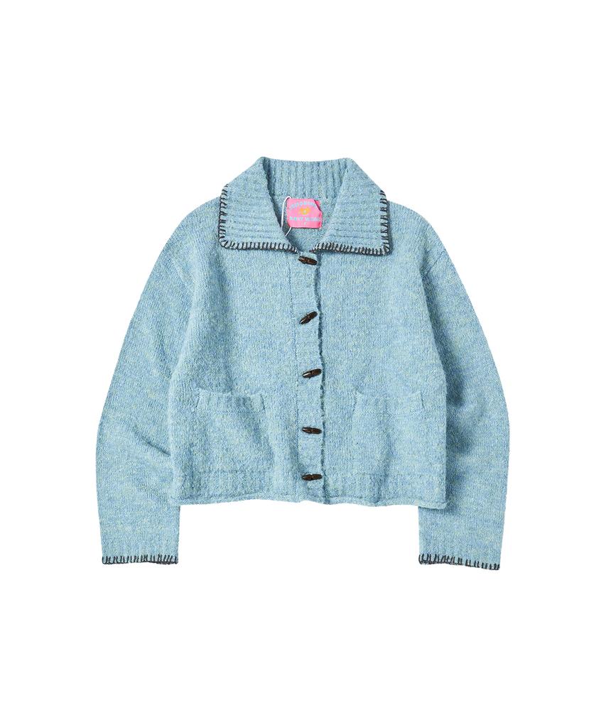 Comoninoz W Boucle Sweater Cardigan [Sky Blue]