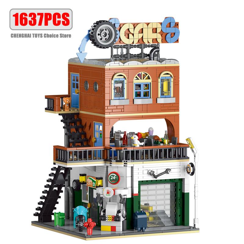 High-Quality 1637Pcs High-Quality Cities High-Quality Repair High-Quality Shop High-Quality Building High-Quality Blocks Vintage style Urban area