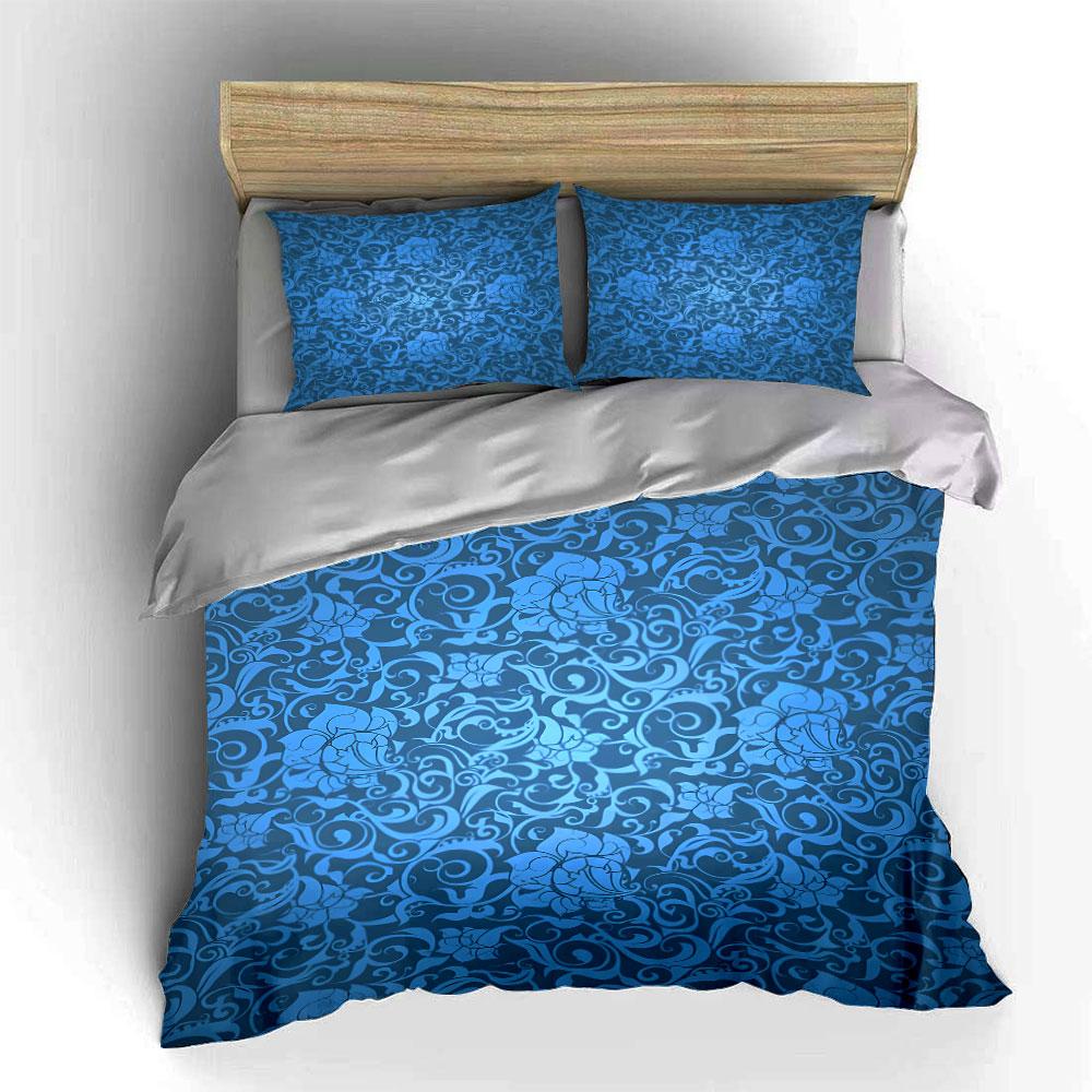 Floral Pattern Blue Three-Piece Set Multiple Sizes Kid'S And Adults' Bedroom Exquisite 3Pc Bedding Set, Gift